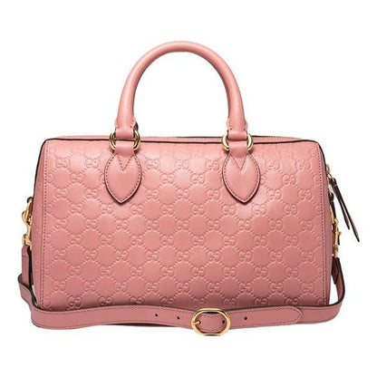 (WMNS) Gucci Logo Embossing Leather Boston handBag Pink Classic 453573-DMT1G-5812