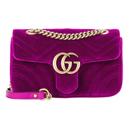 (WMNS) GUCCI GG Marmont Gold Logo Velvet Chain Shoulder Messenger Bag Small Purple Red Classic 443497-K4D2T-5671