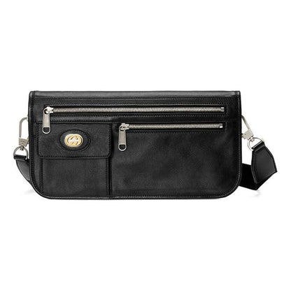 GUCCI Metallic Interlock Double G Soft Leather fanny pack Shoulder Messenger Bag Unisex / Black Classic 575837-1GZAX-1000