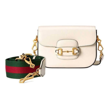 (WMNS) GUCCI Horsebit 1955 Retro Gold Buckle Stripe Webbing Leather Saddle Bag Shoulder Messenger Bag Mini White 658574-18YSG-9068