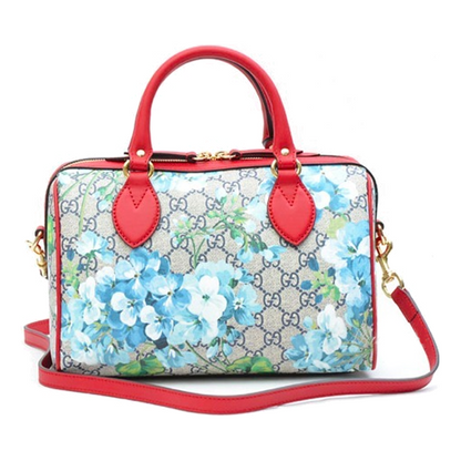 (WMNS) Gucci Blooms Logo Printing Boston handBag Small Blue / Red Classic 546314-KU2IG-8492