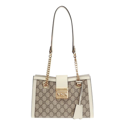 (WMNS) Gucci Padlock Metallic Logo Canvas Chain handBag Small / White 498156-KHNKG-9761