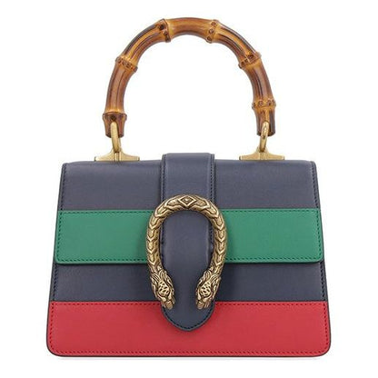 (WMNS) GUCCI Dionysus Tiger Head Bamboo Stripe Webbing Colorblock Leather handbag Mini Navy Blue / Green / Red Retro 523367-CWLMT-8543