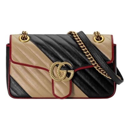 (WMNS) GUCCI Marmont Series Chain Single Shoulder Bag Beige Black 443497-0OLOX-9689