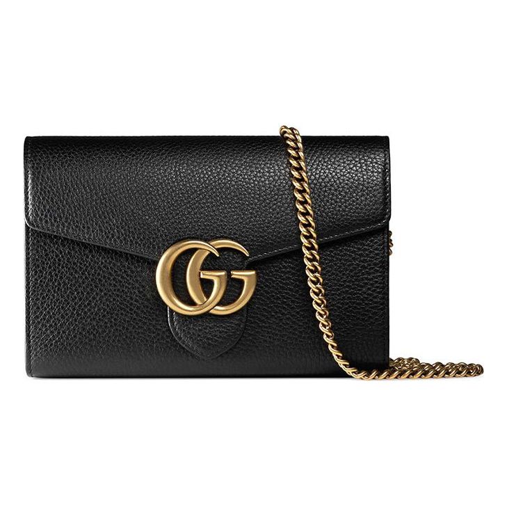 GUCCI GG Marmont Gold Label Logo Leather Chain Wallet Shoulder Messenger Bag Black 401232-A7M0T-1000