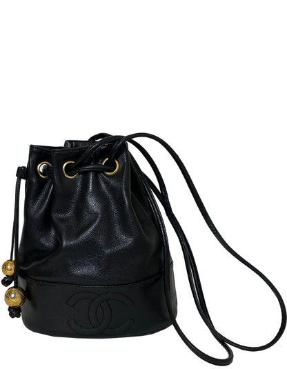 Chanel Black Caviar Leather CC Vintage Bucket Bag