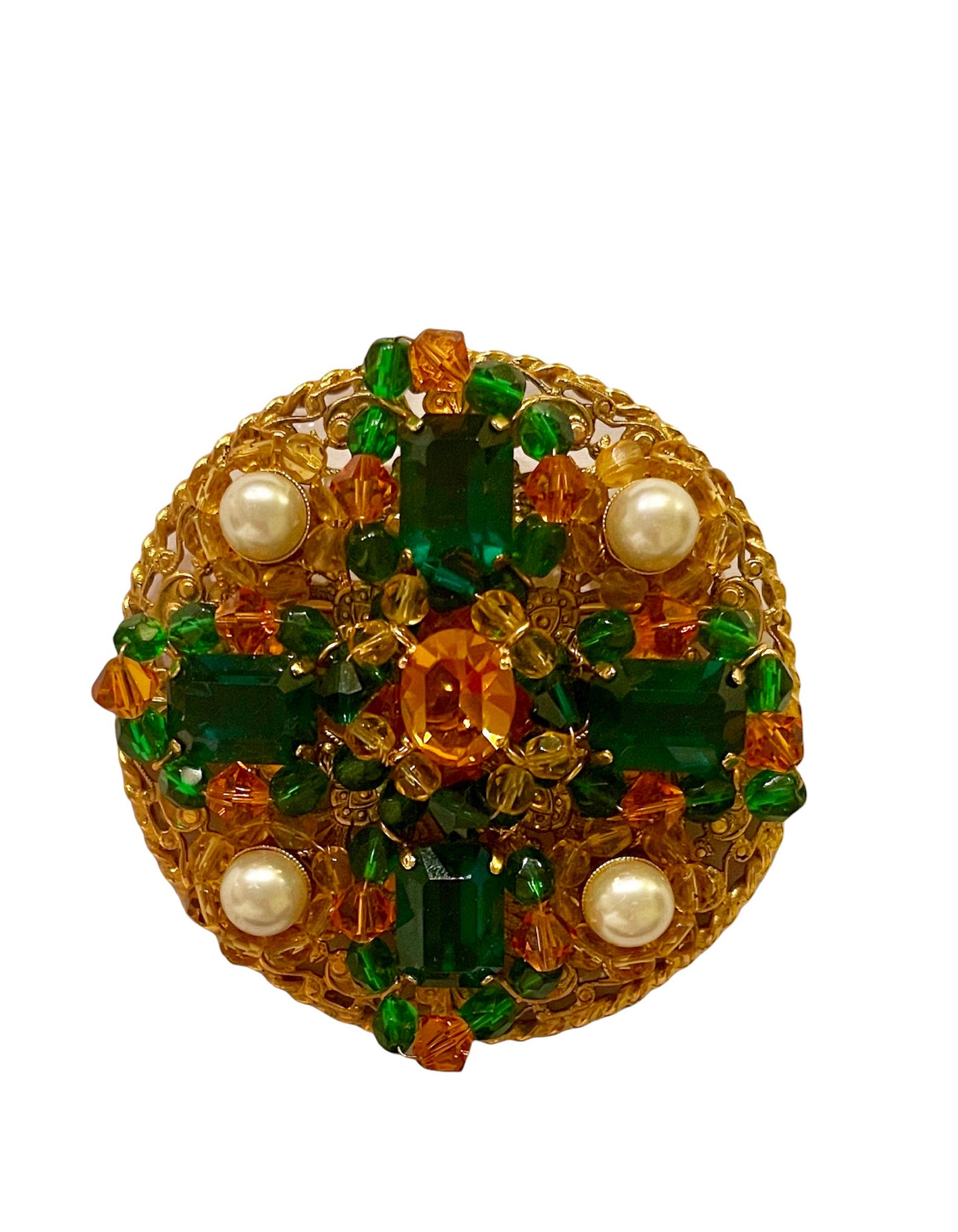 Chanel Vintage '90s Green/Amber Stone Brooch/Pendant