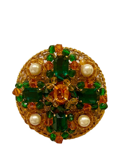 Chanel Vintage '90s Green/Amber Stone Brooch/Pendant