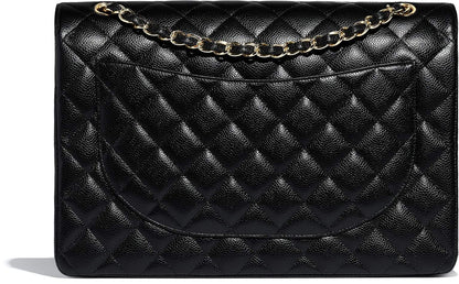 Chanel Classic Maxi HandBag Black Grained Calfskin Gold-Toned