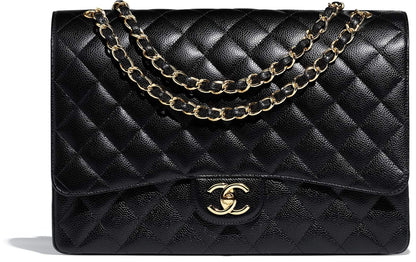 Chanel Classic Maxi HandBag Black Grained Calfskin Gold-Toned
