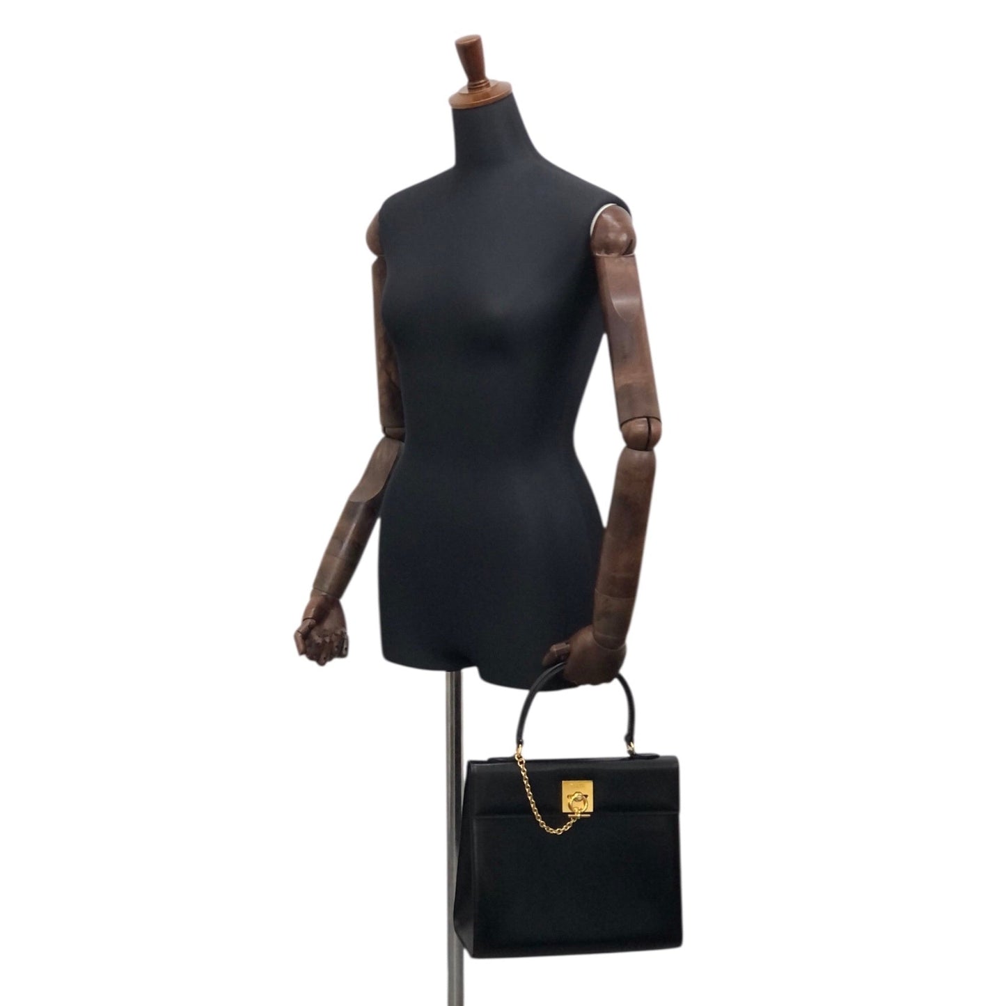 CELINE Gancini Top Handle Handbag Black Vintage whcwed
