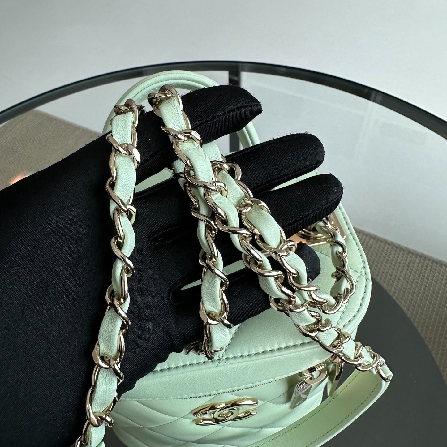 *Microchip, Brand New* Trendy CC Vanity Small Light Green Lambskin