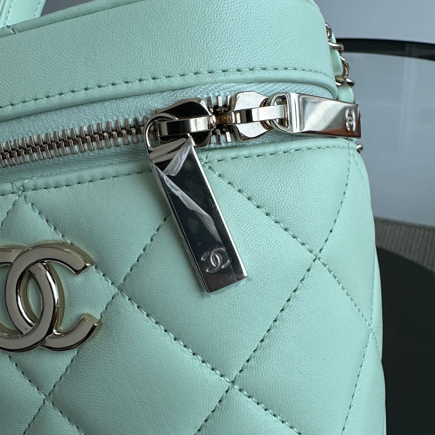 *Microchip, Brand New* Trendy CC Vanity Small Light Green Lambskin