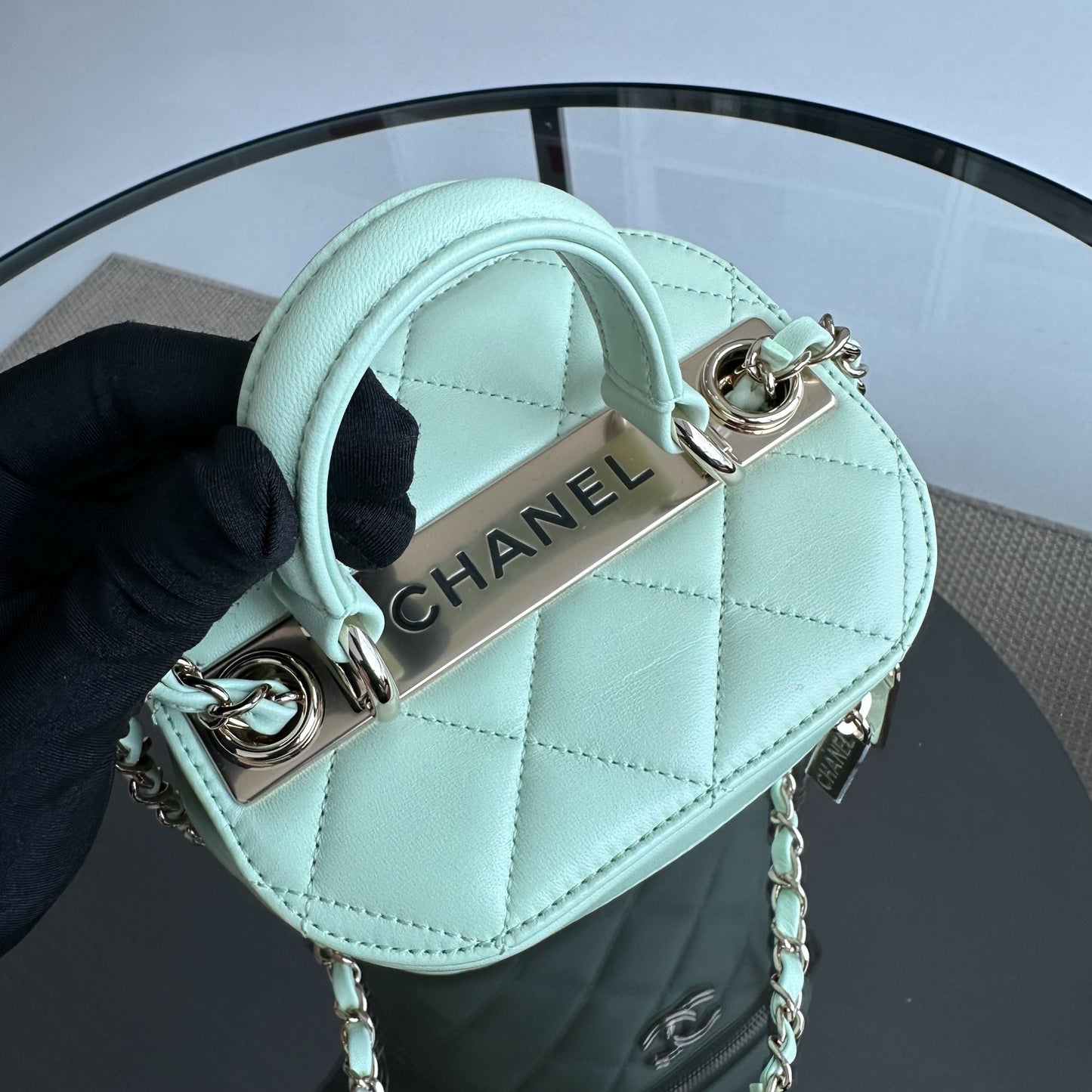 *Microchip, Brand New* Trendy CC Vanity Small Light Green Lambskin