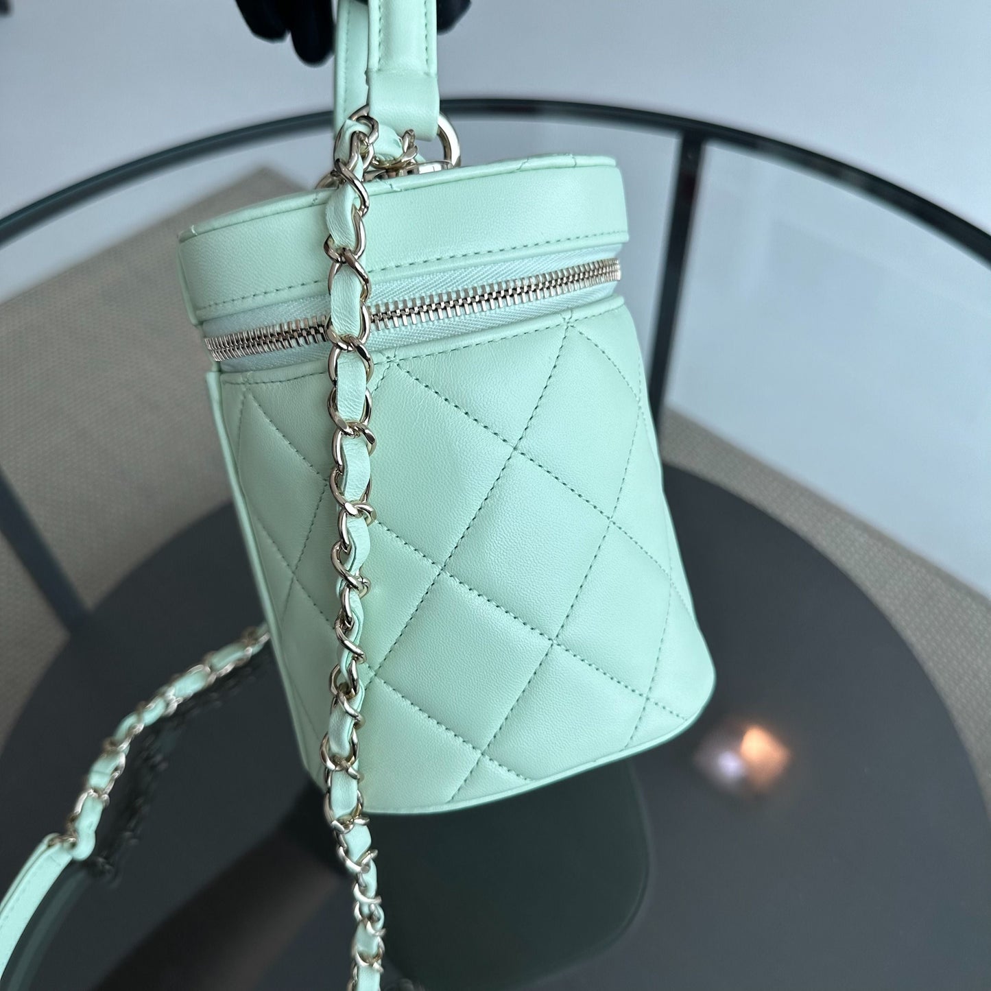 *Microchip, Brand New* Trendy CC Vanity Small Light Green Lambskin