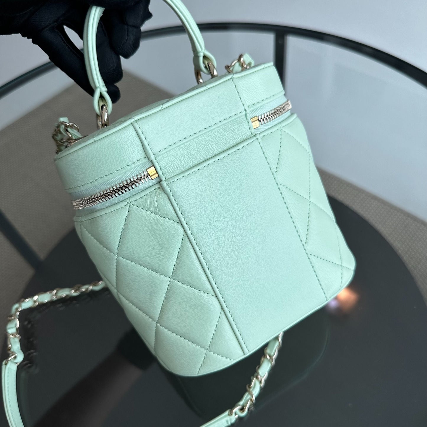 *Microchip, Brand New* Trendy CC Vanity Small Light Green Lambskin