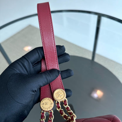 *Microchip* Caviar 2022 Mini Rectangular Quilted Twist Your Buttons Flap Burgundy GHW