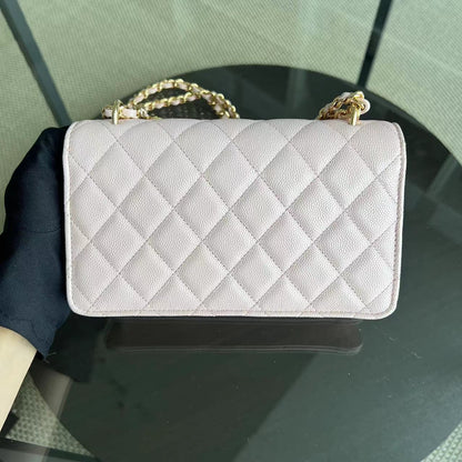 *Microchip* Chanel Caviar 23S - Wallet On Chain WOC Quilted Grained Calfskin Sakura Pink Golden Hardware