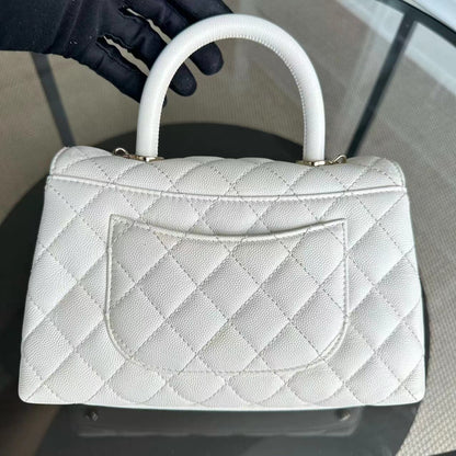 *Microchip* Caviar Coco Handle Small Quilted Calfskin Microchip White GHW