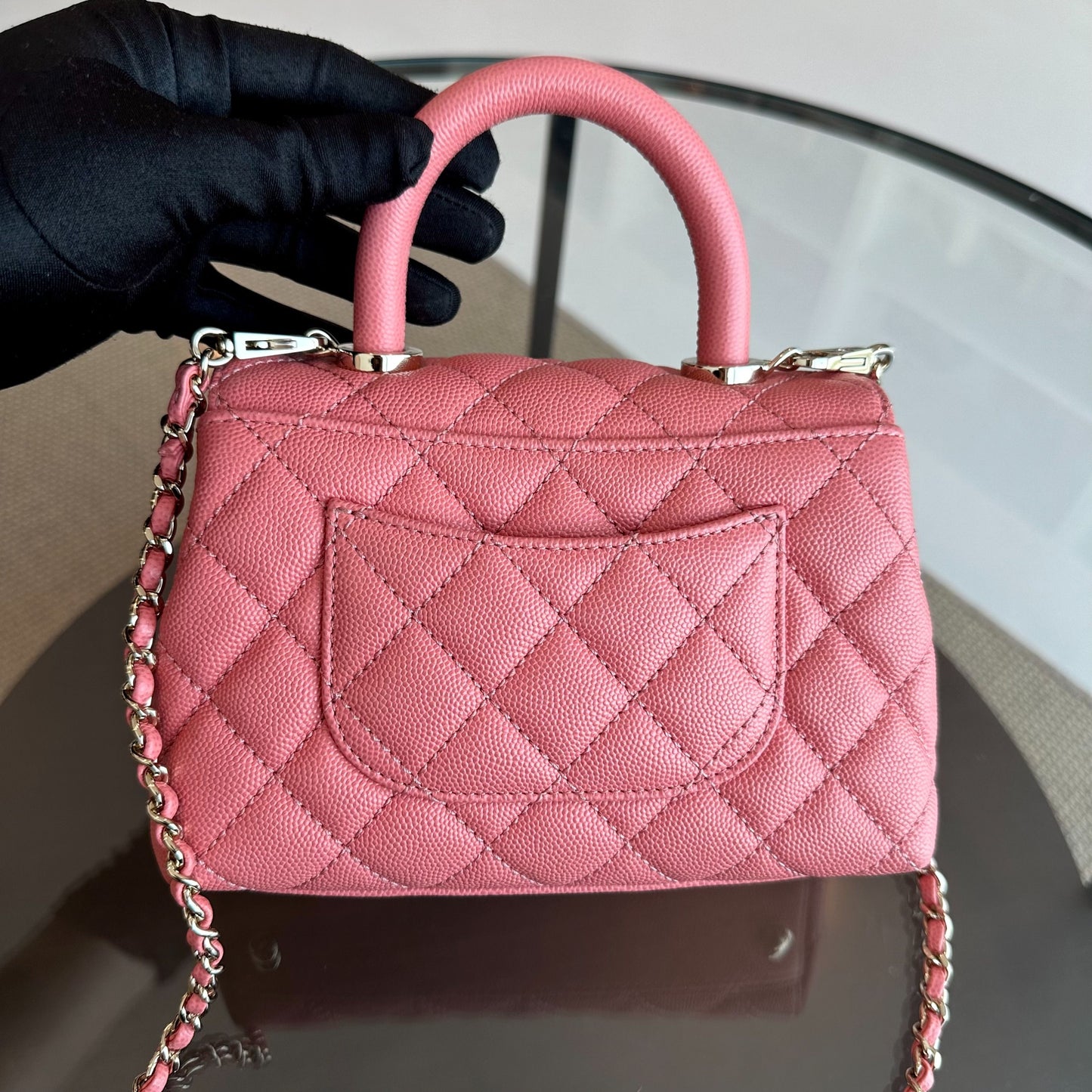 *Microchip, Full Set, Receipt* Mini Caviar Coco Handle Quilted Light Pink GHW