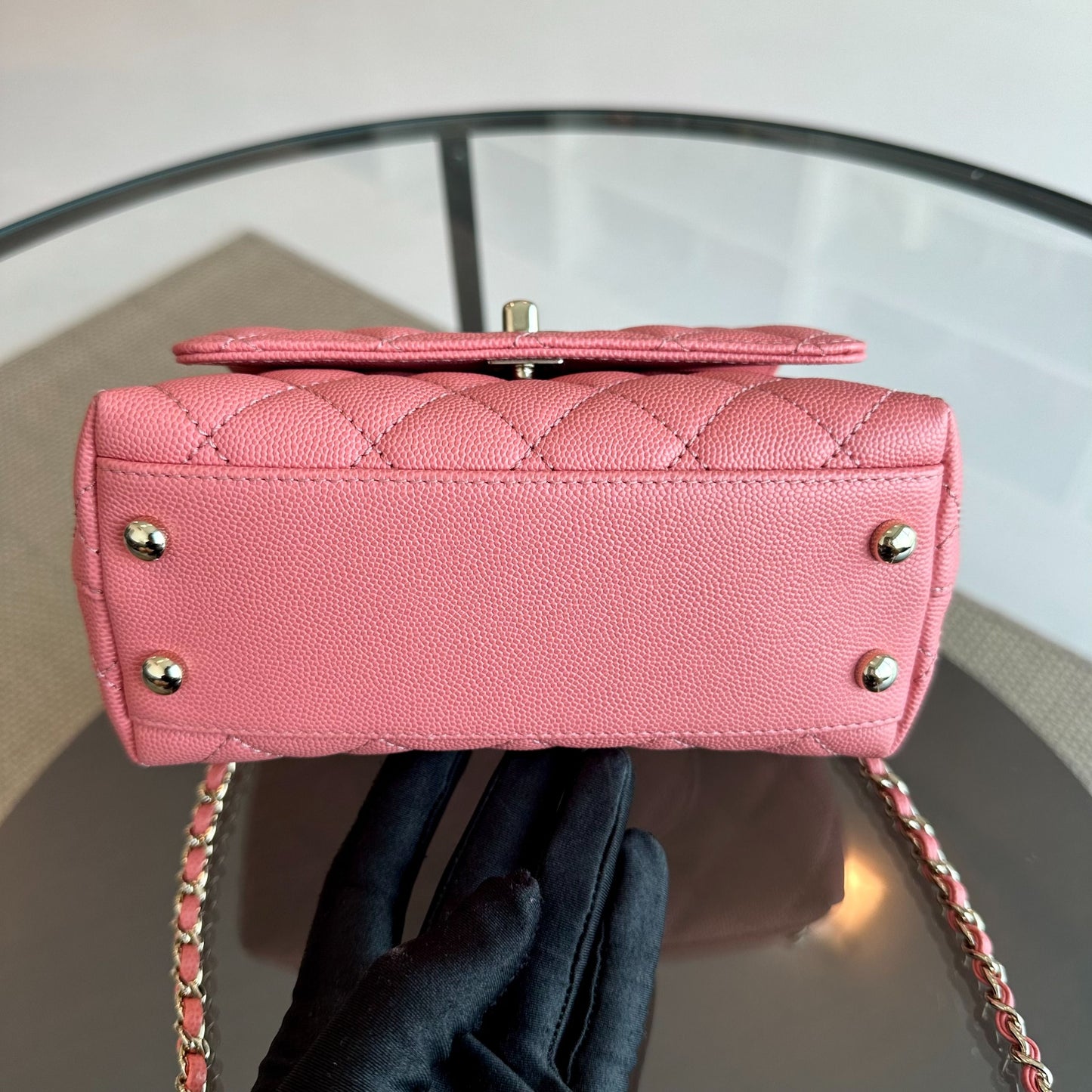 *Microchip, Full Set, Receipt* Mini Caviar Coco Handle Quilted Light Pink GHW