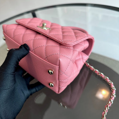 *Microchip, Full Set, Receipt* Mini Caviar Coco Handle Quilted Light Pink GHW