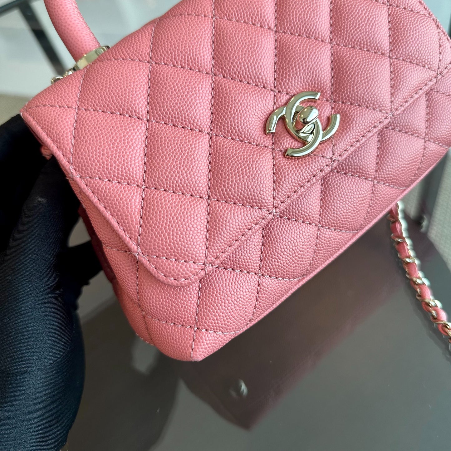 *Microchip, Full Set, Receipt* Mini Caviar Coco Handle Quilted Light Pink GHW