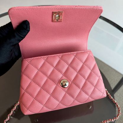 *Microchip, Full Set, Receipt* Mini Caviar Coco Handle Quilted Light Pink GHW
