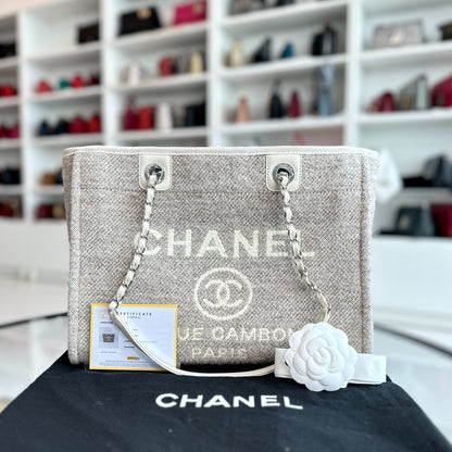 *Microchip, Like New* Chanel Deauville Tote Medium Grey White SHW Microchip