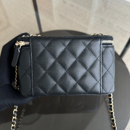 *Microchip, Like New* Long Vanity Classic Quilted Caviar Small Black LGHW