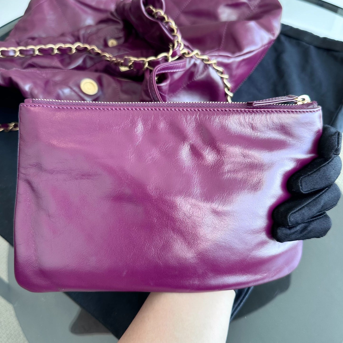 *Microchip, Receipt Full Set* 22 Calfskin Medium Violet With Pouch 22Bag RFID Microchip