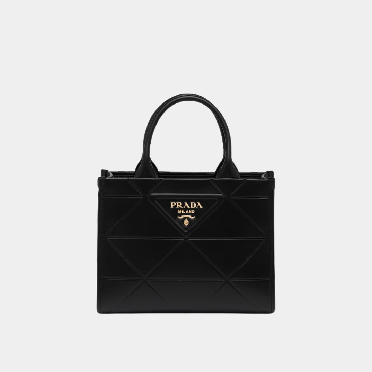 Mini Prada Symbole leather bag with stitching, Black, Front