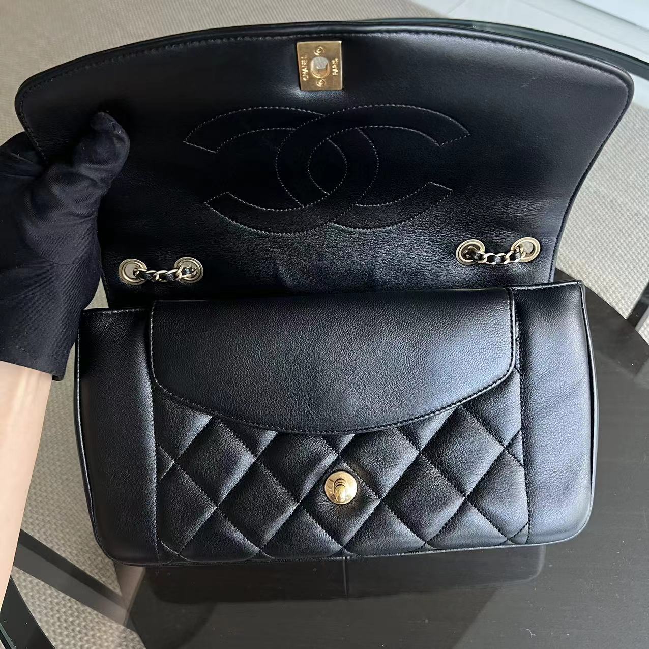 *Modern Reissue 2015* Diana 28CM Quilted Lambskin Black Golden Hardware Series 20