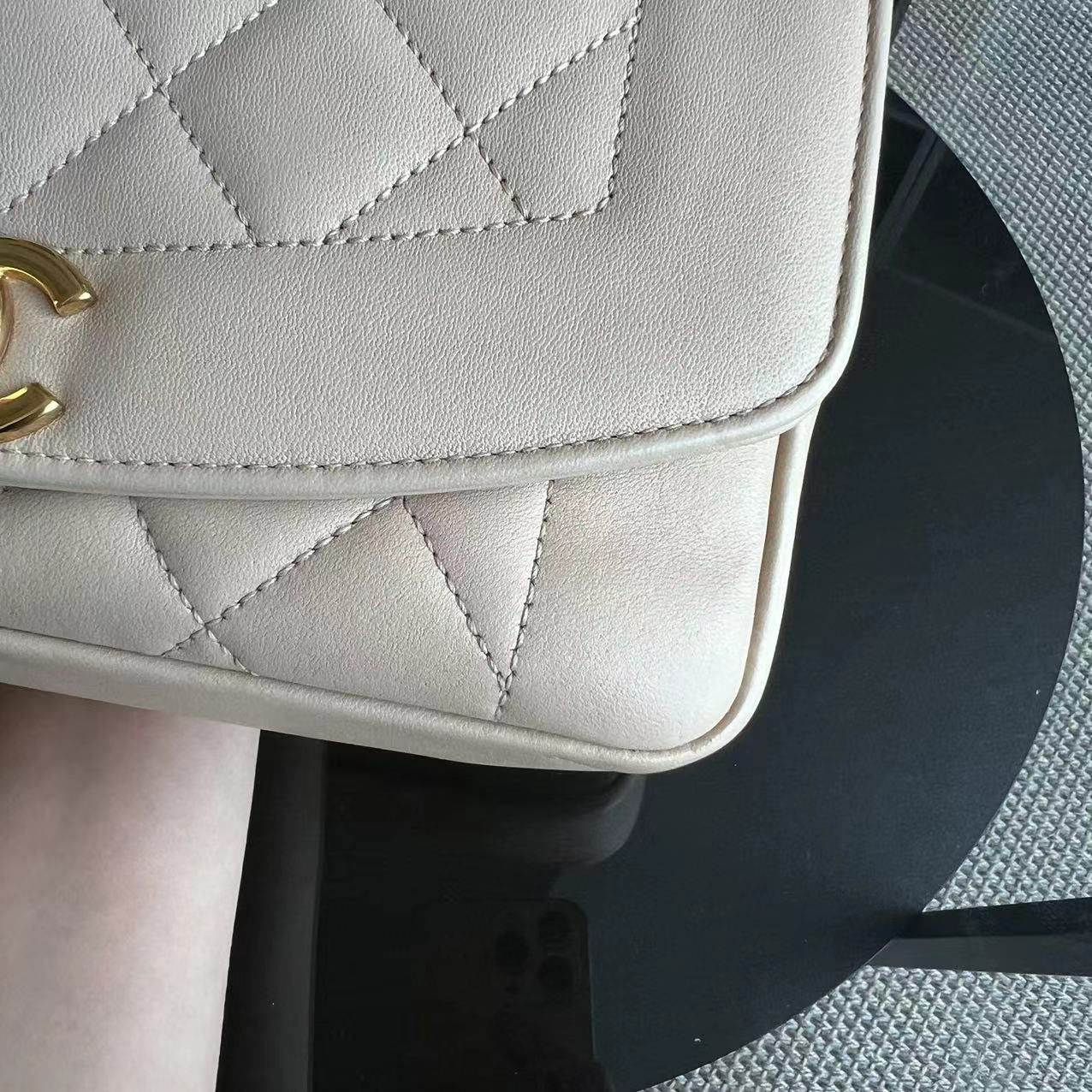 *Modern Reissue 2015* Diana Small 22CM Quilted Lambskin Beige Golden Hardware Series 20