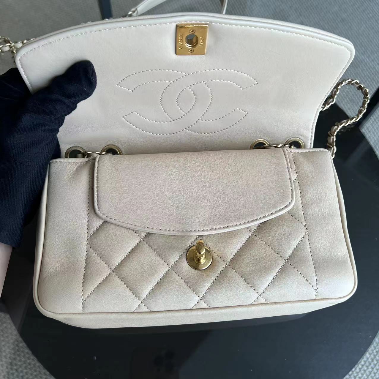 *Modern Reissue 2015* Diana Small 22CM Quilted Lambskin Beige Golden Hardware Series 20