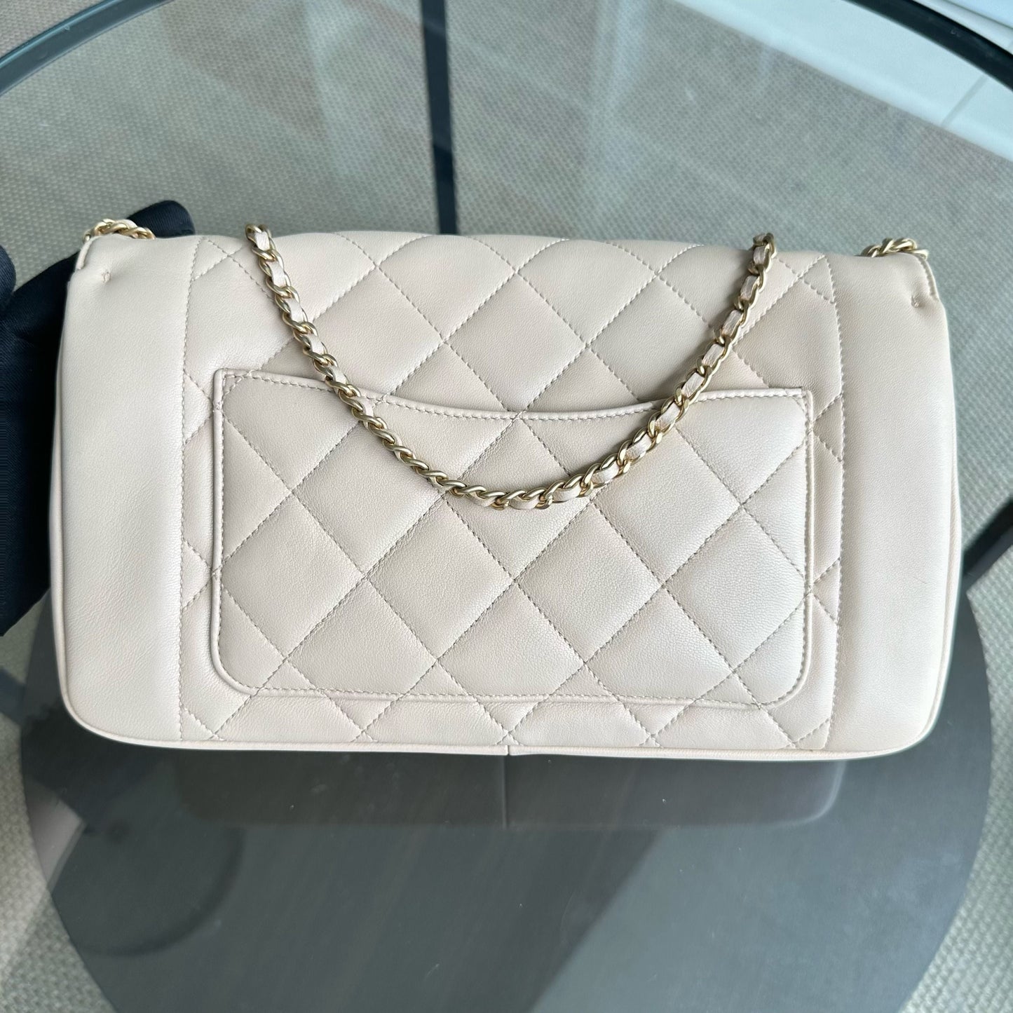 *Modern Reissue, Like New* Diana Jumbo 28CM Quilted Lambskin Beige GHW No 20