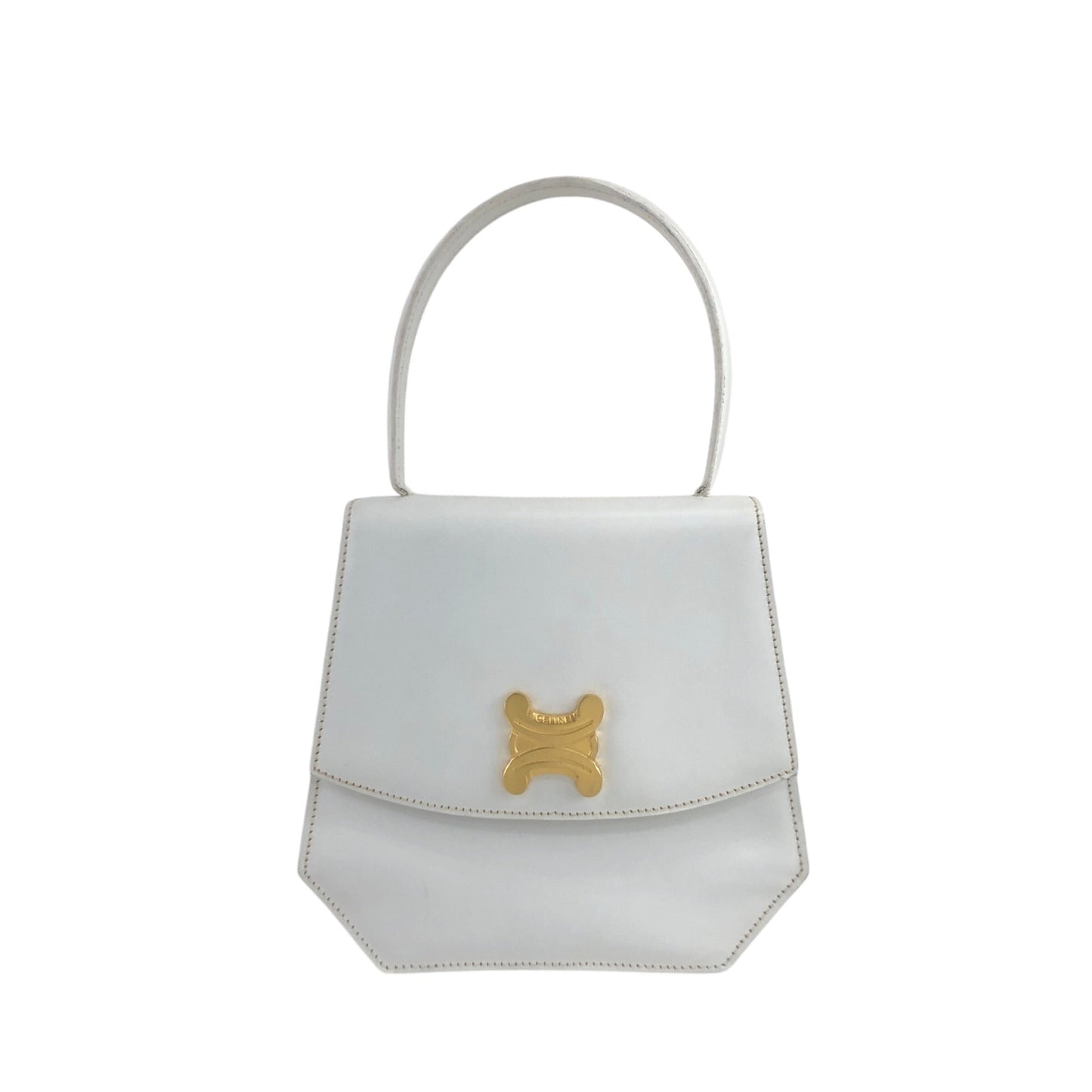 CELINE Triomphe Top Handle Handbag White Vintage 33tdem