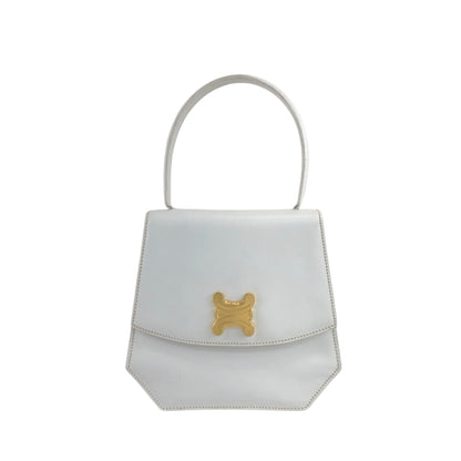 CELINE Triomphe Top Handle Handbag White Vintage 33tdem