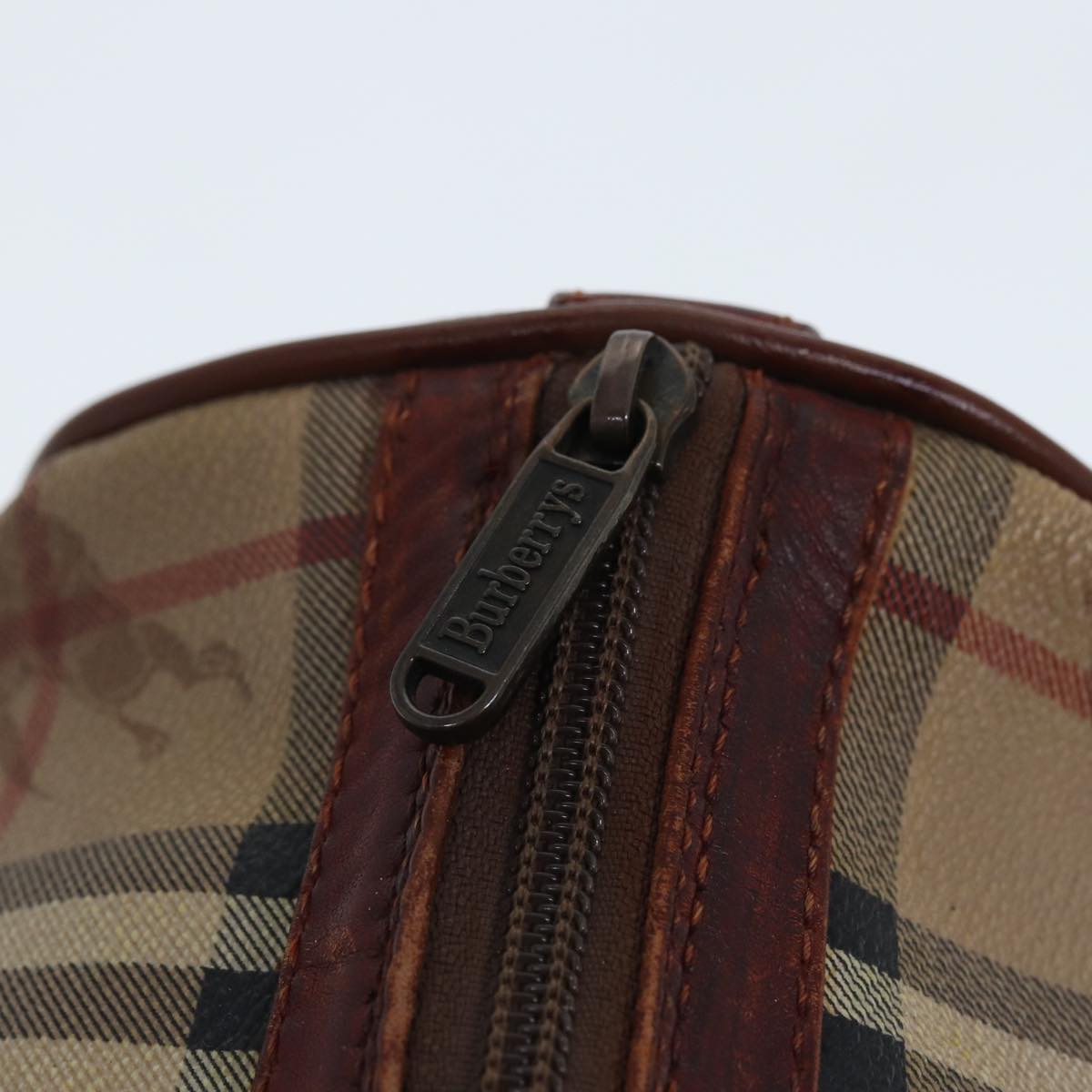 BURBERRYSs Nova Check Hand Bag PVC Leather Beige Auth mr276