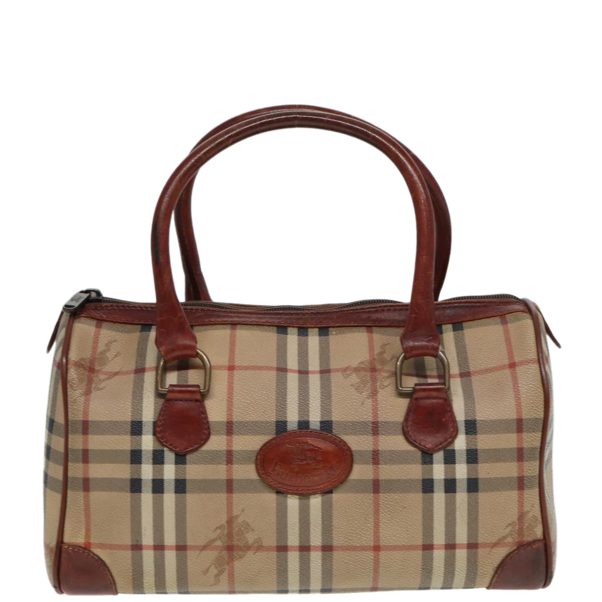 BURBERRYSs Nova Check Hand Bag PVC Leather Beige Auth mr276