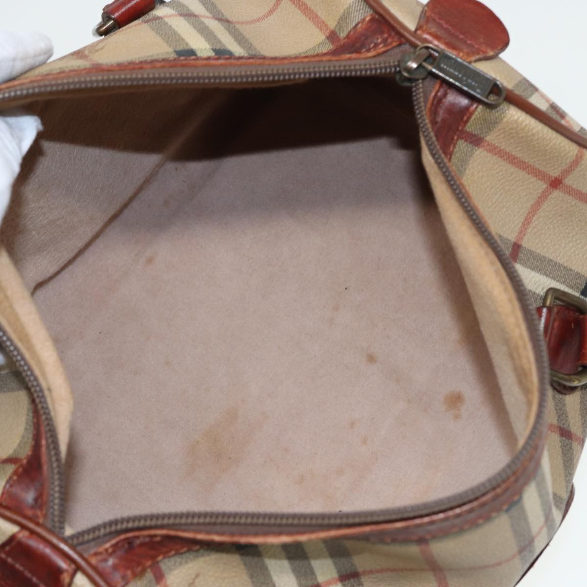 BURBERRYSs Nova Check Hand Bag PVC Leather Beige Auth mr276