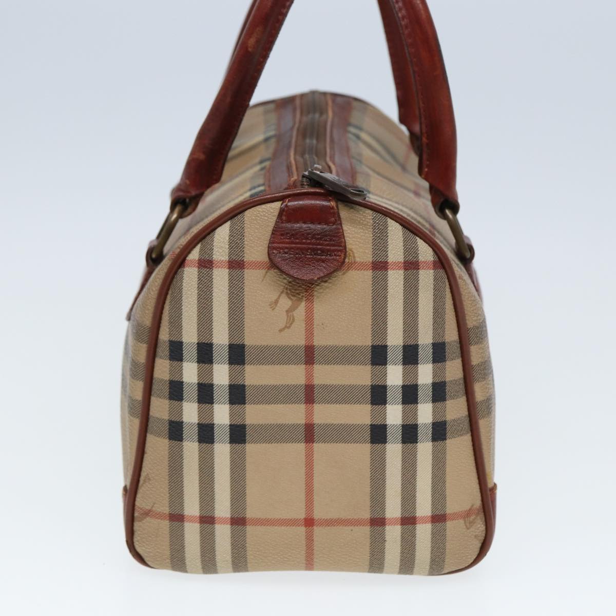 BURBERRYSs Nova Check Hand Bag PVC Leather Beige Auth mr276