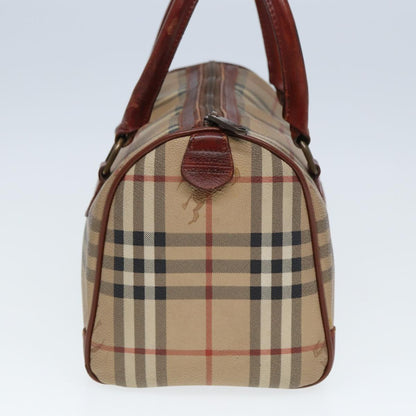 BURBERRYSs Nova Check Hand Bag PVC Leather Beige Auth mr276