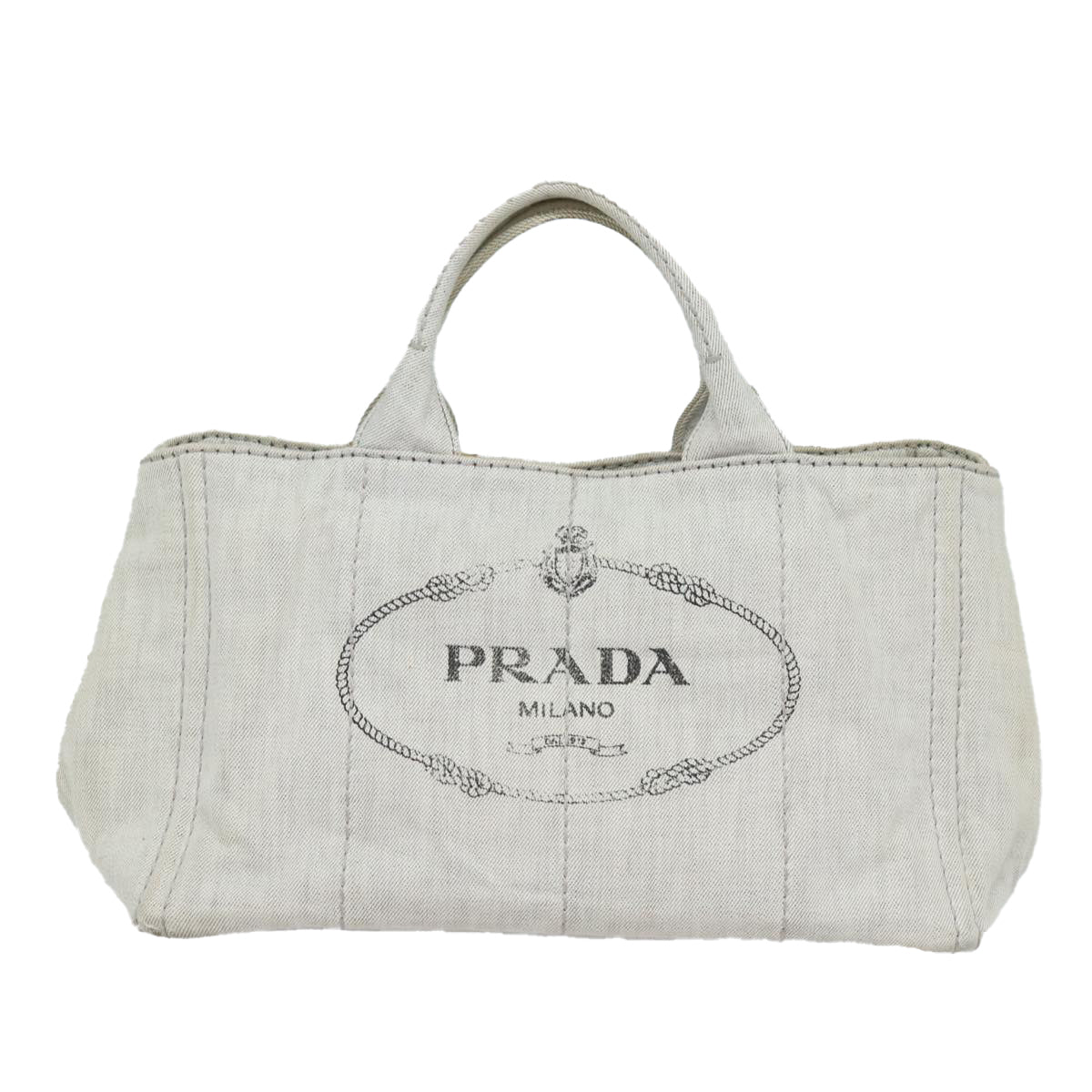 PRADA Canapa MM Hand Bag Canvas 2way Gray Auth mr284