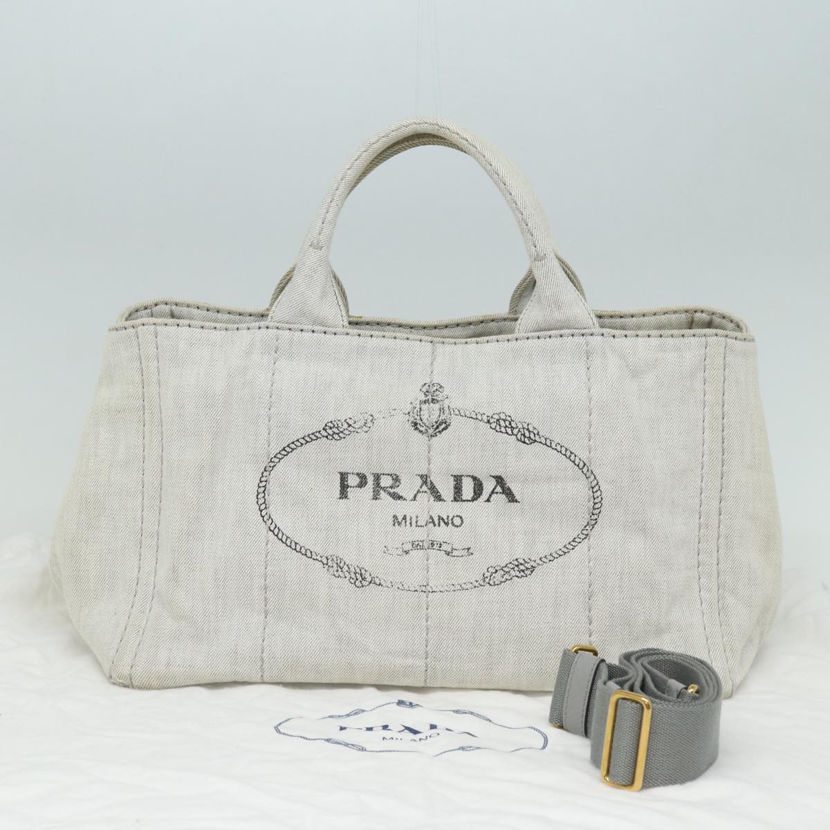 PRADA Canapa MM Hand Bag Canvas 2way Gray Auth mr284