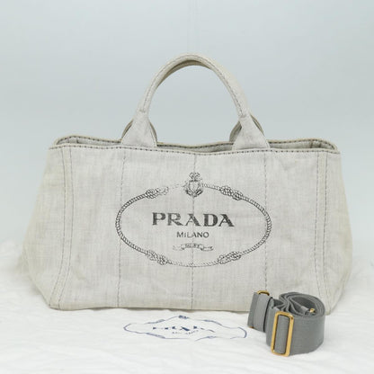 PRADA Canapa MM Hand Bag Canvas 2way Gray Auth mr284