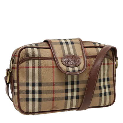 BURBERRYSs Nova Check Shoulder Bag PVC Leather Beige Auth mr288
