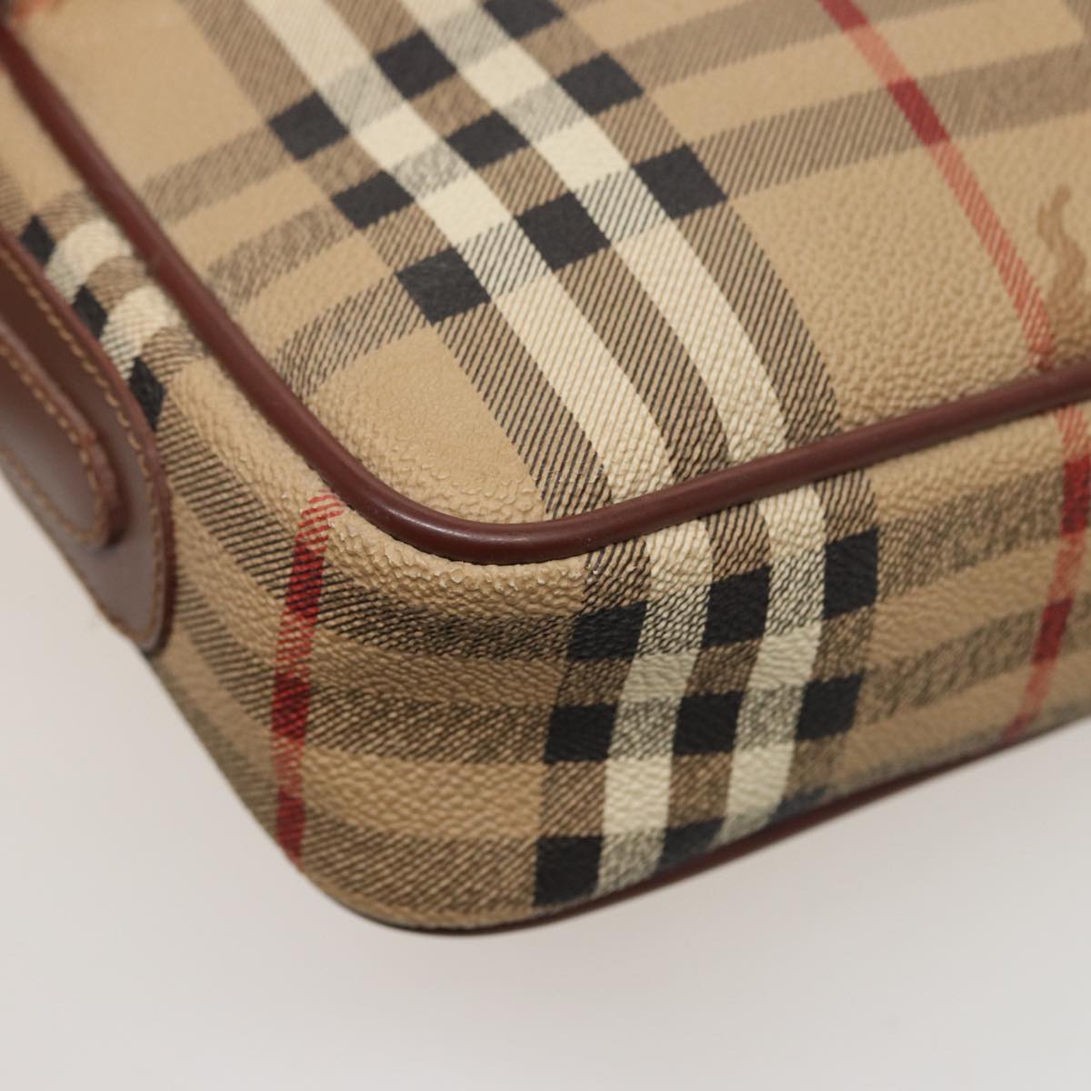 BURBERRYSs Nova Check Shoulder Bag PVC Leather Beige Auth mr288
