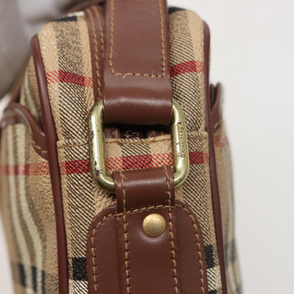BURBERRYSs Nova Check Shoulder Bag PVC Leather Beige Auth mr288