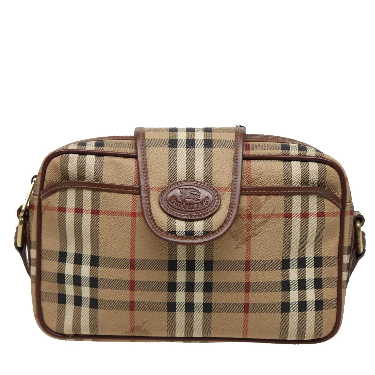 BURBERRYSs Nova Check Shoulder Bag PVC Leather Beige Auth mr288